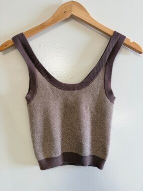 Nude Lucy Sleeveless Knit Cropped Tank Top in Brown and Taupe Organic Cotton